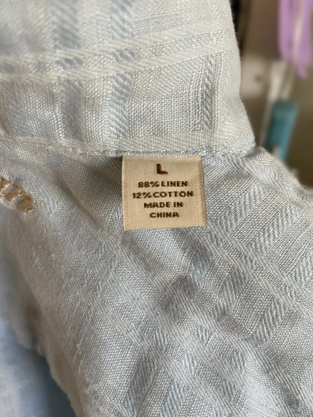CARRIBEAN beachy men’s button up linen/cotton blend L blue